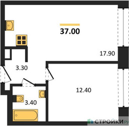 Планировка однокомнатной(квартира) площадью 37 квадратных метров в ЖК “ЖК Ракурс”