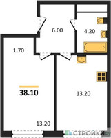 Планировка однокомнатной(квартира) площадью 38.1 квадратных метров в “ЖК Сиреневый парк”