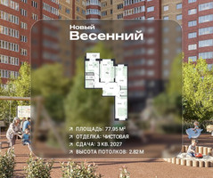 Планировка трехкомнатной(квартира) площадью 77.95 квадратных метров в “ЖК Новый Весенний”
