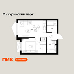 Планировка однокомнатной(квартира) площадью 35.2 квадратных метров в ЖК “ЖК Мичуринский Парк”