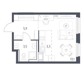 Планировка студии(квартира) площадью 25.6 квадратных метров в ЖК “ЖК Мытищи Парк”