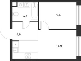 Планировка однокомнатной(квартира) площадью 33.4 квадратных метров в “ЖК Форевиль”