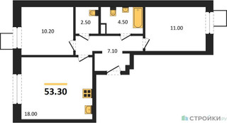 Планировка двухкомнатной(квартира) площадью 53.3 квадратных метров в “ЖК Лесная Отрада”