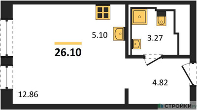 Планировка студии(квартира) площадью 26.1 квадратных метров в ЖК “ЖК Квартал Герцена”