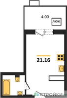 Планировка студии(квартира) площадью 21.16 квадратных метров в “ЖК Радость (Радумля Парк)”