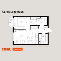 Планировка однокомнатной(квартира) площадью 39.7 квадратных метров в ЖК “ЖК Саларьево парк”
