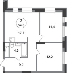 Планировка двухкомнатной(квартира) площадью 54.8 квадратных метров в ЖК “ЖК Первый Московский”