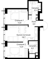 Планировка двухкомнатной(квартира) площадью 58.5 квадратных метров в “ЖК Сити Бэй”