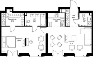 Планировка однокомнатной(квартира) площадью 72.44 квадратных метров в “ЖК СЕТ”