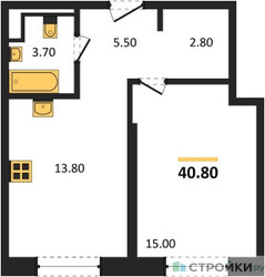 Планировка однокомнатной(квартира) площадью 40.8 квадратных метров в “ЖК Sokolniki (Сокольники)”