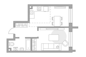 Планировка однокомнатной(квартира) площадью 39.05 квадратных метров в “ЖК Дубровка от Гранель”