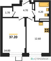 Планировка однокомнатной(квартира) площадью 37.2 квадратных метров в “ЖК ОБЛАКА-2”