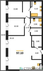 Планировка двухкомнатной(квартира) площадью 97.1 квадратных метров в ЖК “ЖК МОНС”