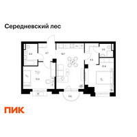 Планировка двухкомнатной(квартира) площадью 61.6 квадратных метров в “ЖК Середневский лес”