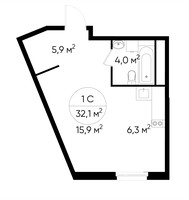 Планировка студии(квартира) площадью 32.1 квадратных метров в “ЖК Переделкино Ближнее”