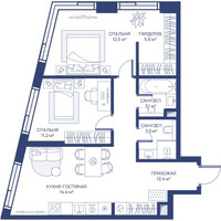 Планировка двухкомнатной(квартира) площадью 62.7 квадратных метров в “ЖК Свет”