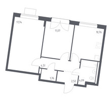 Планировка двухкомнатной(квартира) площадью 52.45 квадратных метров в “ЖК Квартал Западный”