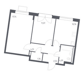 Планировка двухкомнатной(квартира) площадью 52.45 квадратных метров в ЖК “ЖК Квартал Западный”