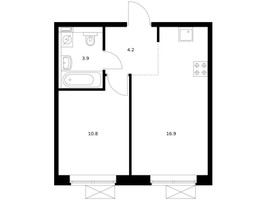 Планировка однокомнатной(квартира) площадью 35.4 квадратных метров в “ЖК Саларьево парк”