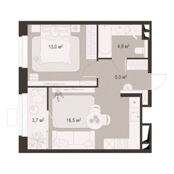 Планировка однокомнатной(квартира) площадью 43.1 квадратных метров в ЖК “ЖК Гранд Комфорт”