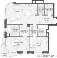 Планировка двухкомнатной(квартира) площадью 113.5 квадратных метров в “ЖК Лаврушинский”