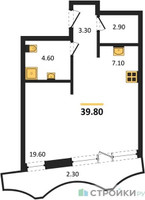 Планировка студии(квартира) площадью 39.8 квадратных метров в “ЖК Союз (СВАО)”