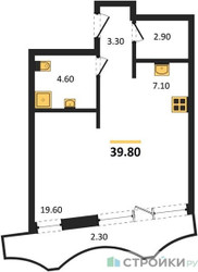 Планировка студии(квартира) площадью 39.8 квадратных метров в ЖК “ЖК Союз (СВАО)”