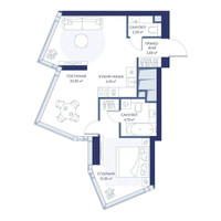 Планировка однокомнатной(квартира) площадью 52.5 квадратных метров в “ЖК ХАЙДАУТ”