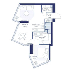 Планировка однокомнатной(квартира) площадью 52.5 квадратных метров в ЖК “ЖК ХАЙДАУТ”