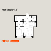 Планировка однокомнатной(квартира) площадью 44.9 квадратных метров в “ЖК Москворечье”