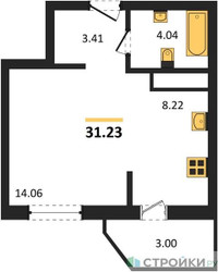 Планировка студии(квартира) площадью 31.23 квадратных метров в ЖК “ЖК ВОСТОК II”