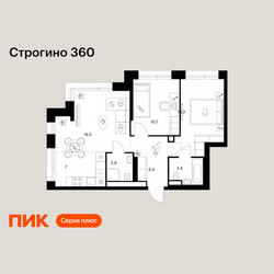 Планировка двухкомнатной(квартира) площадью 60.2 квадратных метров в ЖК “ЖК Строгино 360”