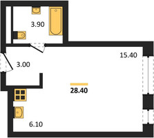 Планировка студии(квартира) площадью 28.4 квадратных метров в “ЖК "Коллекция"”
