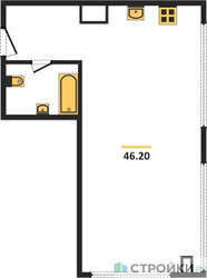 Планировка однокомнатной(апартаменты) площадью 46.2 квадратных метров в ЖК “ЖК Nametkin Tower (Наметкин Тауэр)”
