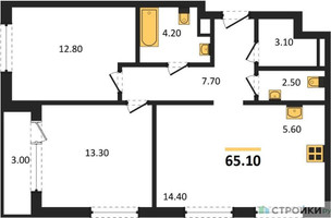 Планировка двухкомнатной(квартира) площадью 65.1 квадратных метров в “Квартал Филатов луг”