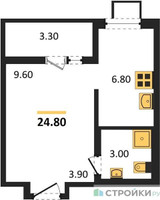 Планировка однокомнатной(квартира) площадью 24.8 квадратных метров в “ЖК 1-й Ленинградский (Первый Ленинградский)”