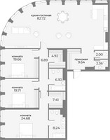 Планировка 4+ комнатной(апартаменты) площадью 198.5 квадратных метров в “ЖК Sky View (Скай Вью)”