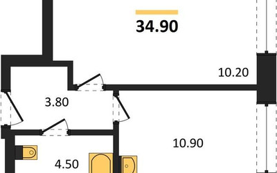 Планировка однокомнатной(квартира) площадью 34.9 квадратных метров в ЖК “Жилые кварталы Белый Град”