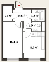 Планировка однокомнатной(квартира) площадью 44.5 квадратных метров в “Миниполис 8 кленов”