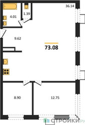 Планировка двухкомнатной(квартира) площадью 73.08 квадратных метров в ЖК “ЖК Квартал Тетрис”