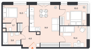 Планировка трехкомнатной(квартира) площадью 60.9 квадратных метров в “ЖК Balance (Баланс)”