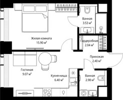 Планировка однокомнатной(квартира) площадью 42.32 квадратных метров в “ЖК Веер”