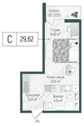 Планировка студии(квартира) площадью 31.44 квадратных метров в ЖК “ЖК Рига Хиллс”