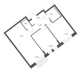 Планировка двухкомнатной(квартира) площадью 57.1 квадратных метров в ЖК “ЖК Рублевский Квартал”