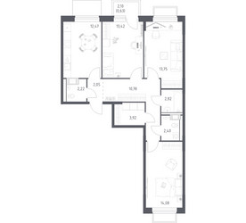 Планировка трехкомнатной(квартира) площадью 78.54 квадратных метров в ЖК “ЖК Томилино Парк”