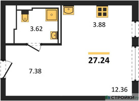 Планировка студии(квартира) площадью 27.24 квадратных метров в “ЖК Остафьево”