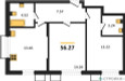 Планировка двухкомнатной(квартира) площадью 56.4 квадратных метров в “ЖК Бархат”