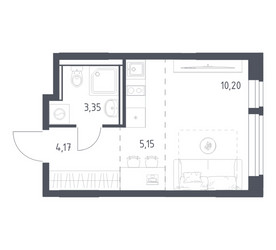 Планировка студии(квартира) площадью 22.87 квадратных метров в ЖК “ЖК Квартал Ивакино”