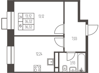 Планировка однокомнатной(квартира) площадью 36.3 квадратных метров в ЖК “ЖК Новая Ивантеевка”