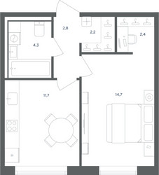 Планировка однокомнатной(квартира) площадью 38.1 квадратных метров в ЖК “ЖК Равновесие”